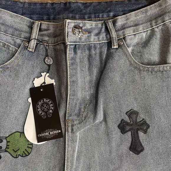 Chrome Hearts Cross Leather Embroidered Logo Jeans - Picture 3 of 9
